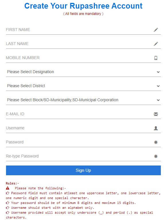 Rupashree Prakalpa Registration Form
