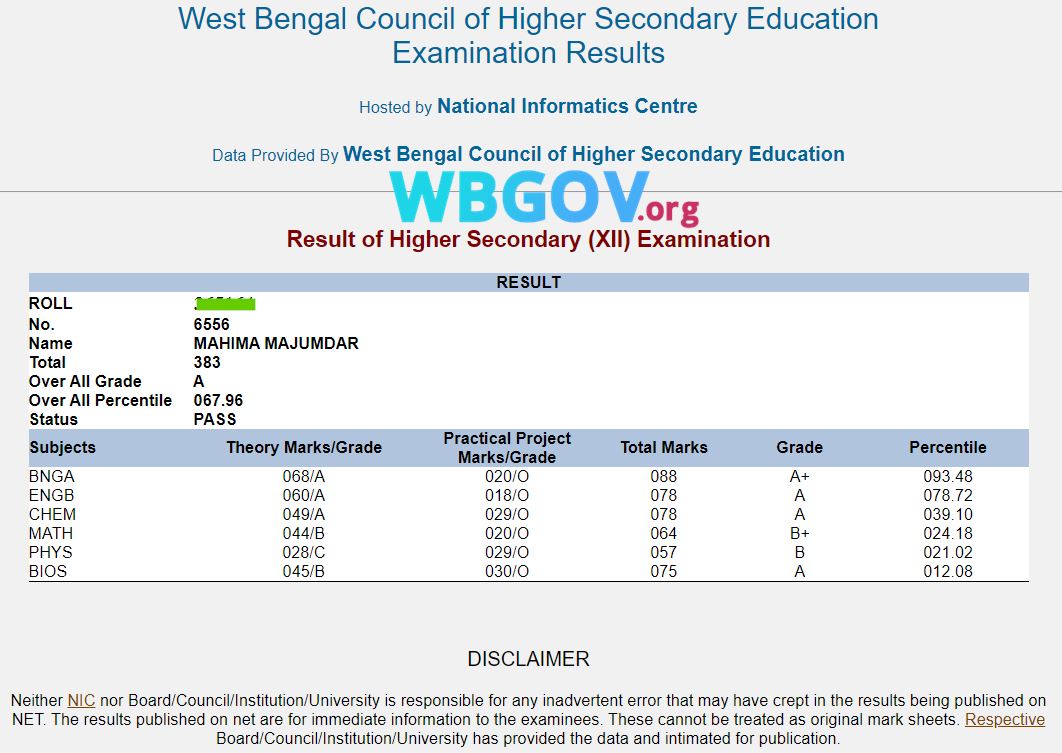 WBCHSE 12th Result Download @ wbresults.nic.in