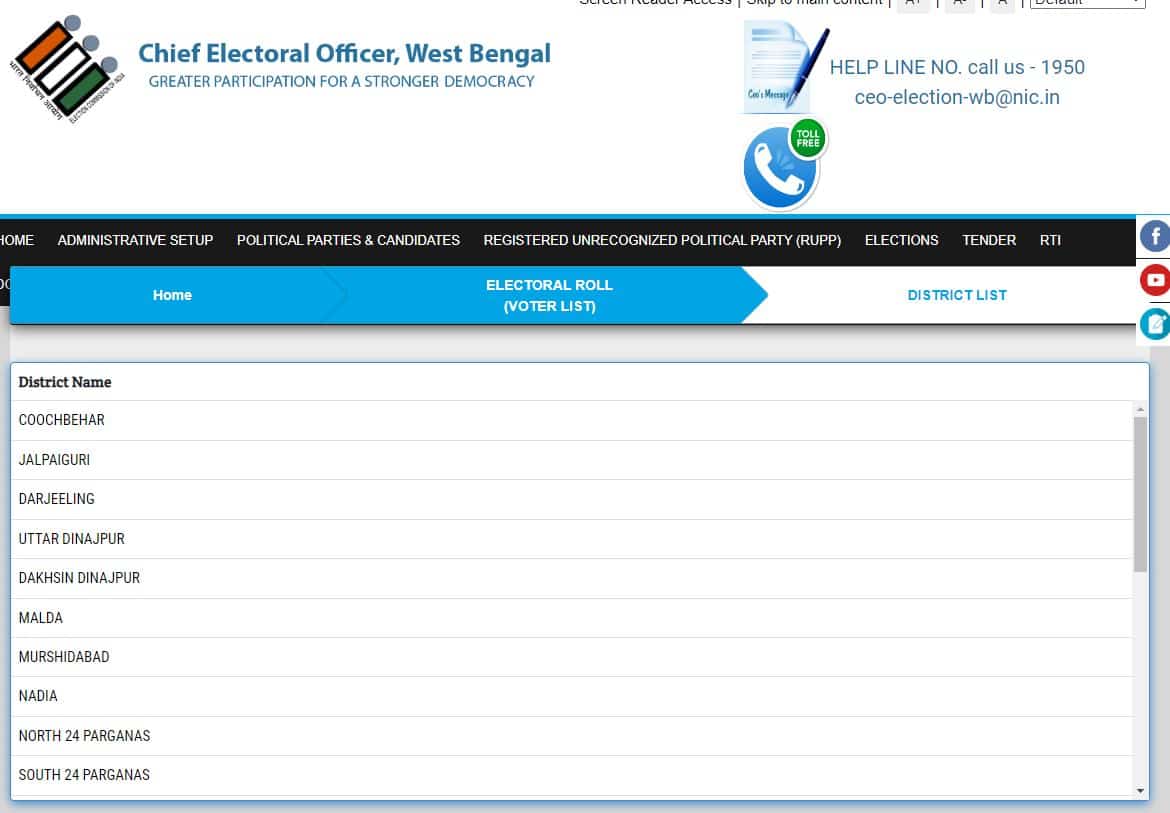 West Bengal New Voter List Download at ceowestbengal.nic.in