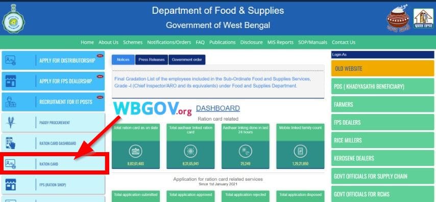 West Bengal Ration Card Correction Official Portal