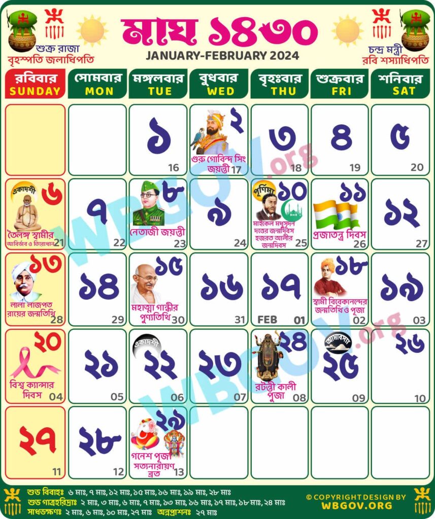 Maagh 1430: Bengali Calendar 1430 (মাঘ ১৪৩০ বাংলা ক্যালেন্ডার)