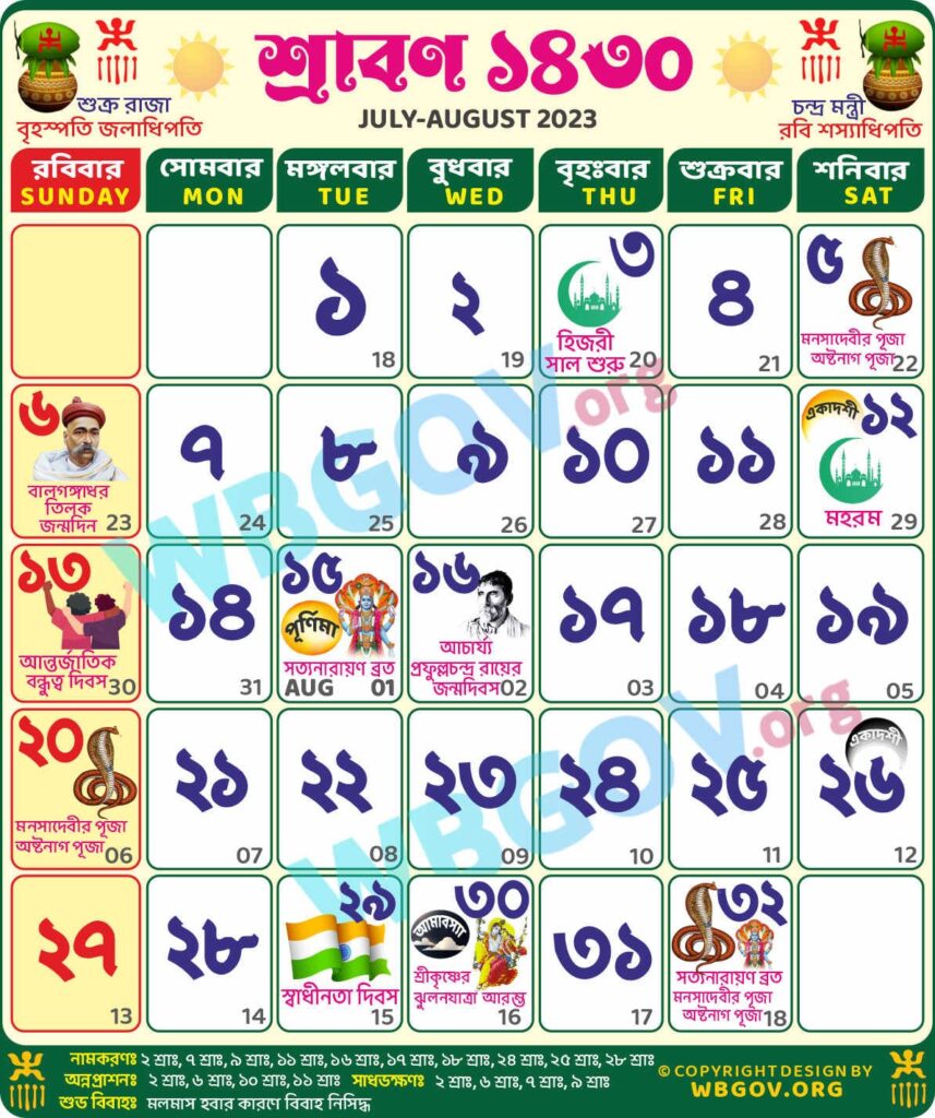 Shraban 1430: Bengali Calendar 1430 (শ্রাবণ ১৪৩০ বাংলা ক্যালেন্ডার)