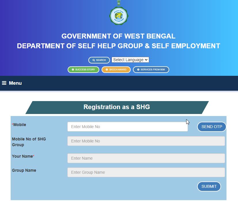 Registration for Self Help Group and Self Employment Department of West Bengal